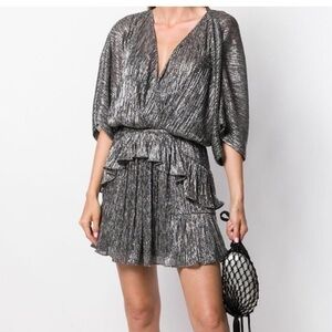 IRO Paris SPINA WRAP-EFFECT RUFFLED LAME MINI DRESS